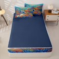 thumbnail image 4 of jejeloiu Watercolor Turtle Coral Zipper Full Size Comforter Sets with Fitted Sheet and 2 Pillowcases Kids,Ocean Animal Pattern Zipper Bedding Set,Reversible,4 Pieces, 4 of 7