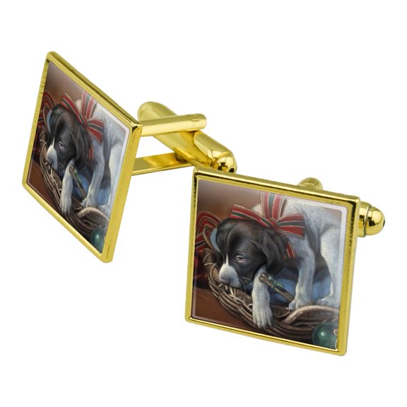 Sleepy Christmas Holiday Puppy Dog Square Cufflink Set - Silver or Gold