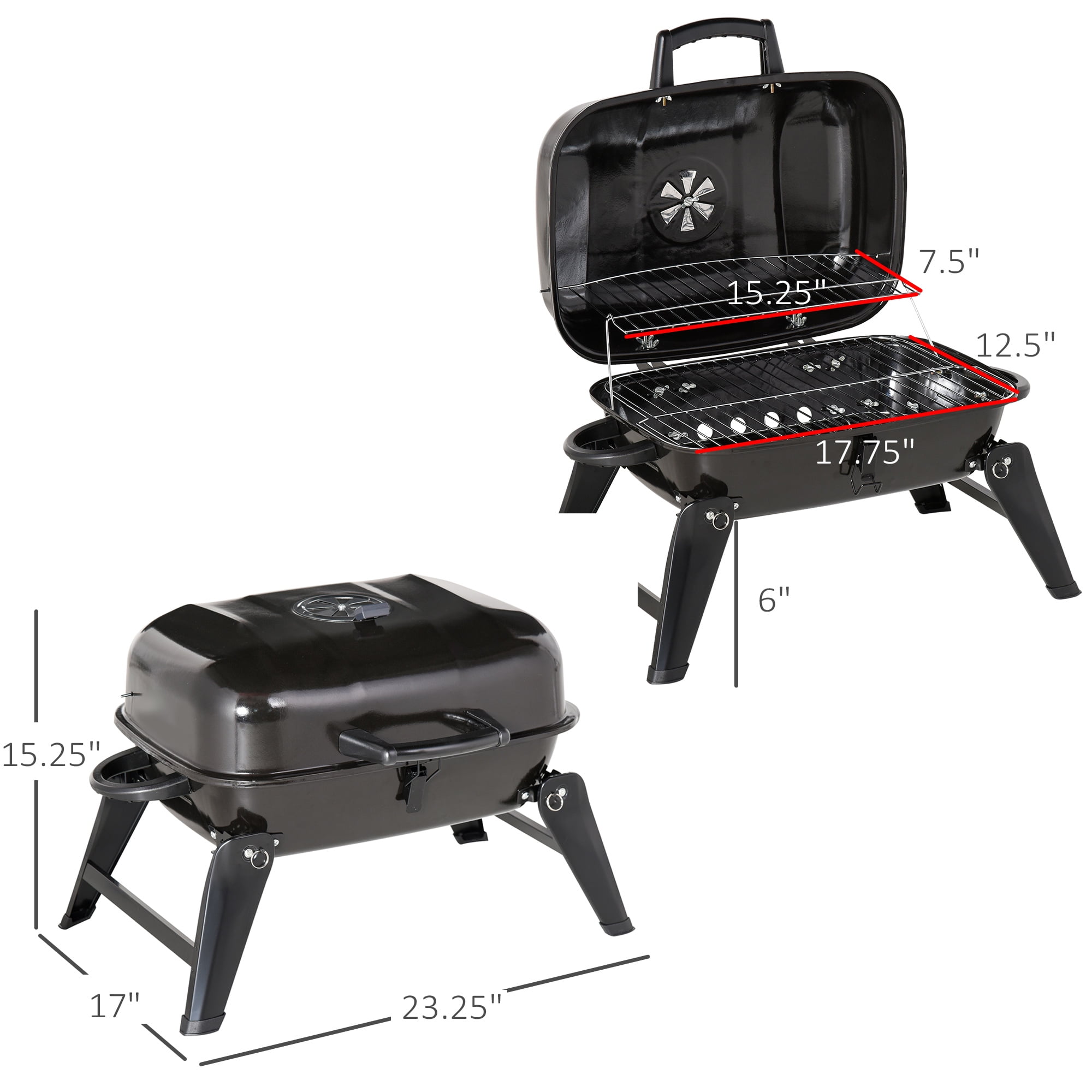 14 in. Iron Porcelain Portable Folding Outdoor Tabletop Charcoal Barbecue  Grill in Black with Compact Design