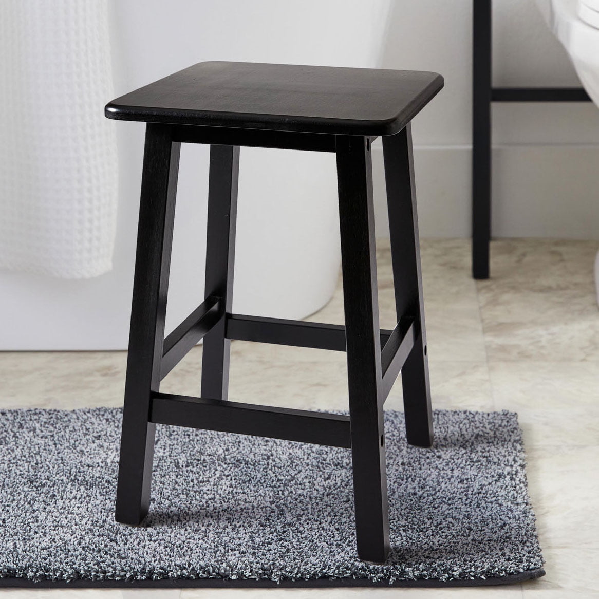 Better Homes & Gardens Square 18 in High Indoor Backless Bamboo Stool for Adult or Child, Black