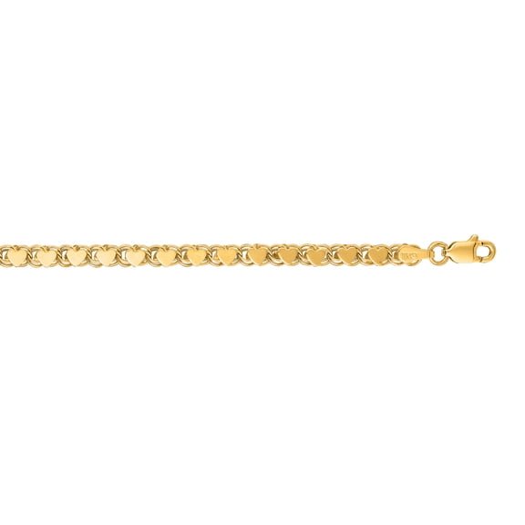 Luxurman 14K Yellow Solid Gold 3.5mm wide Diamond Cut Heart Ring Chain 18" Necklace with Lobster Clasp