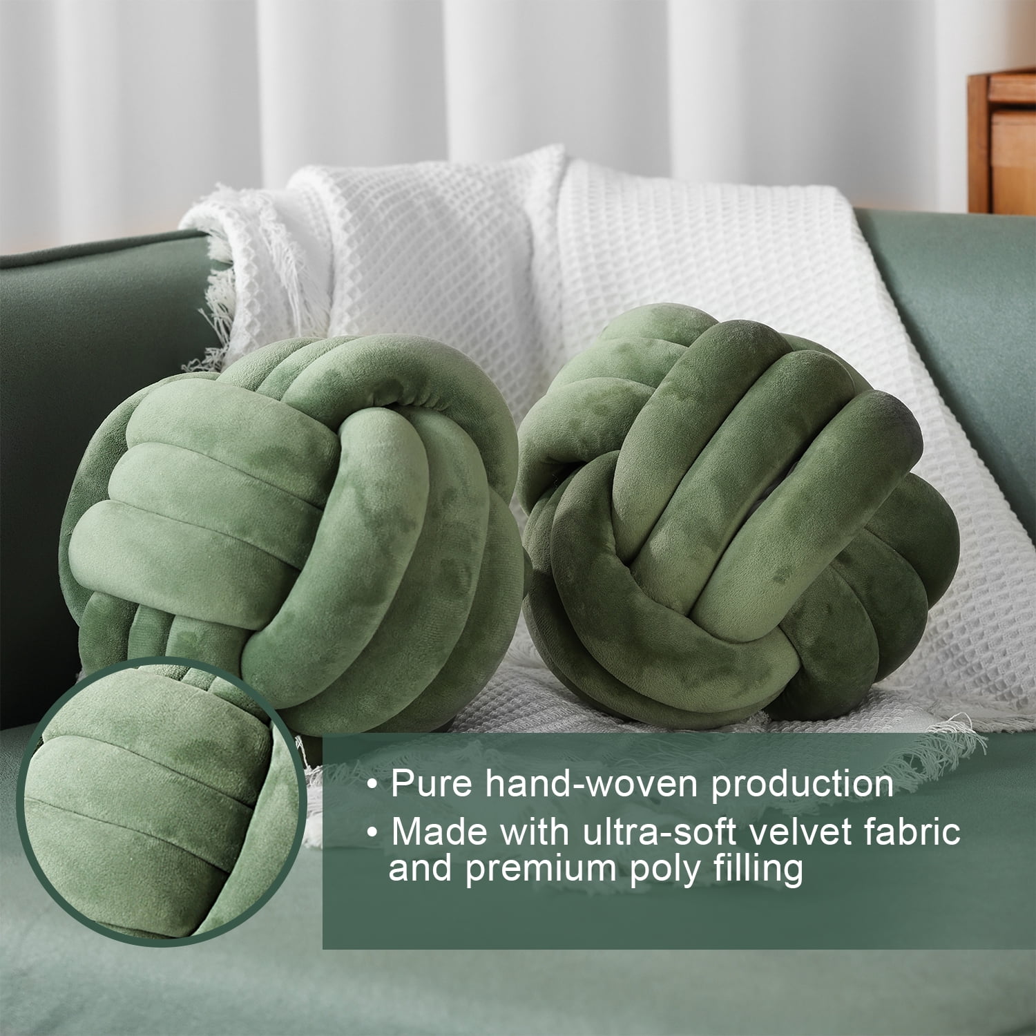 8 Inch Round Decorative Throw Pillow, Solid Color Olive Accent Cushion for Sofa Bedroom (8R)