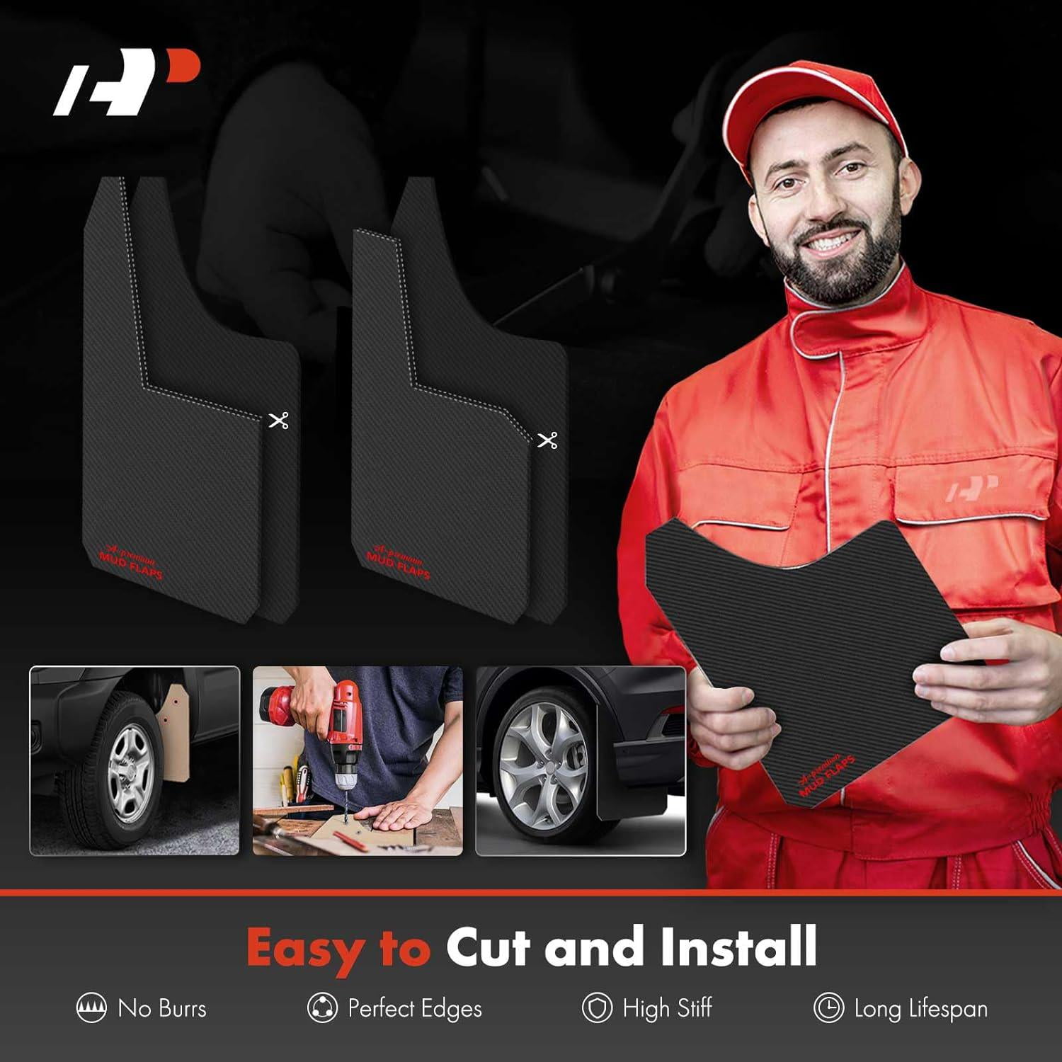 A-Premium 4 Pcs Black Universal Splash Guards Mud Flaps Mudflaps Mudguard Fender Flares for Car Pickup Truck SUV with Hardware Front and Rear