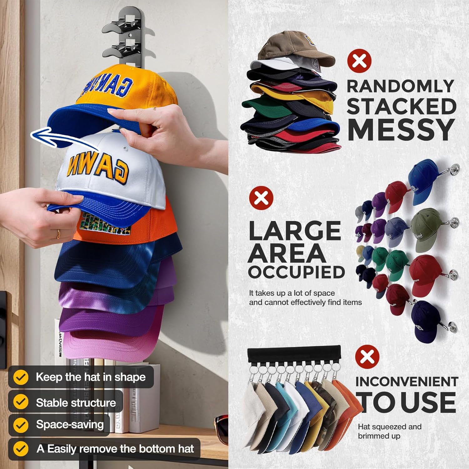 Livhil 2-Pack Baseball Cap Wall Rack, Black photo 3