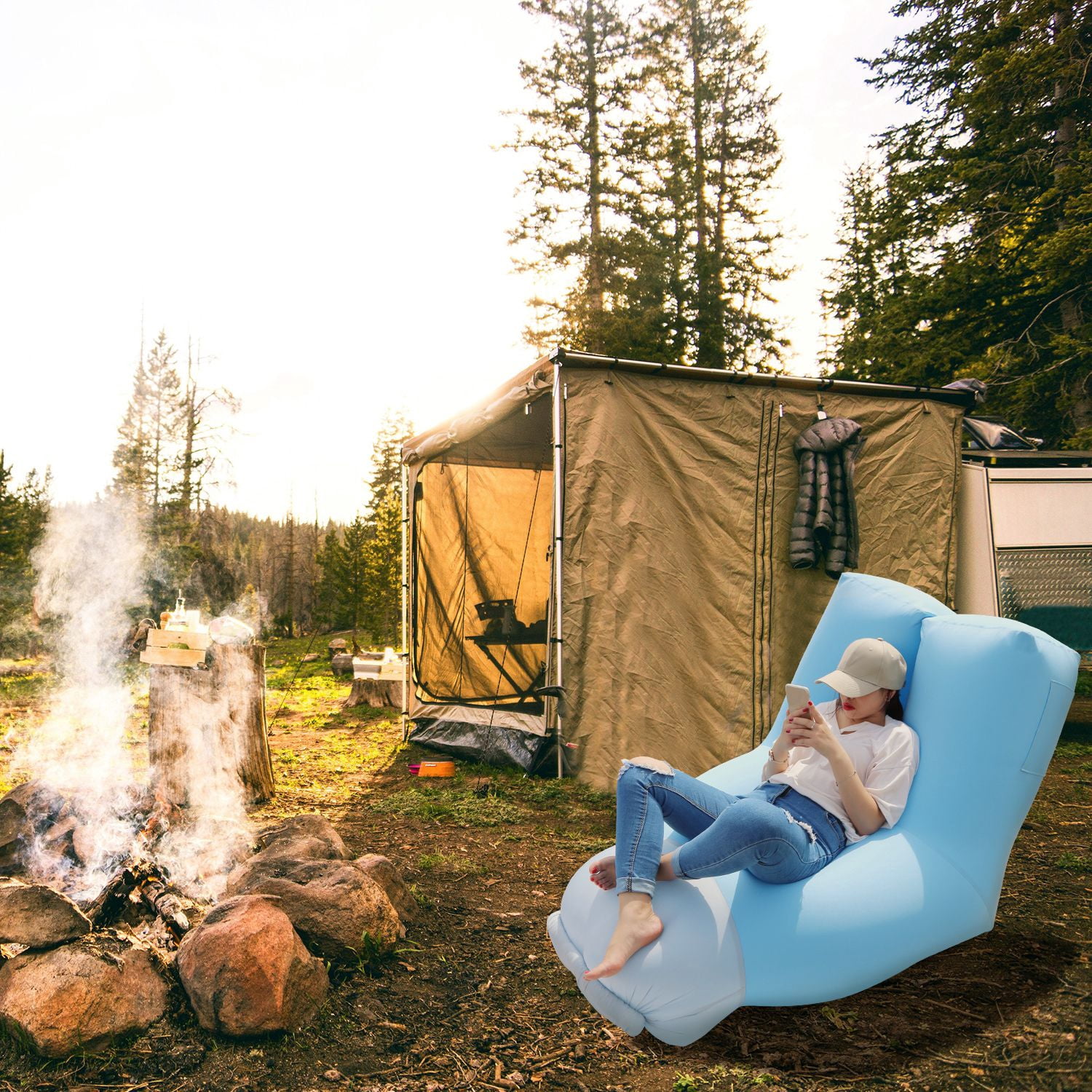 iMounTEK Portable Inflatable Chair with Carry Bag Blue 35.83"H x 47.64"L Indoor or Outdoor