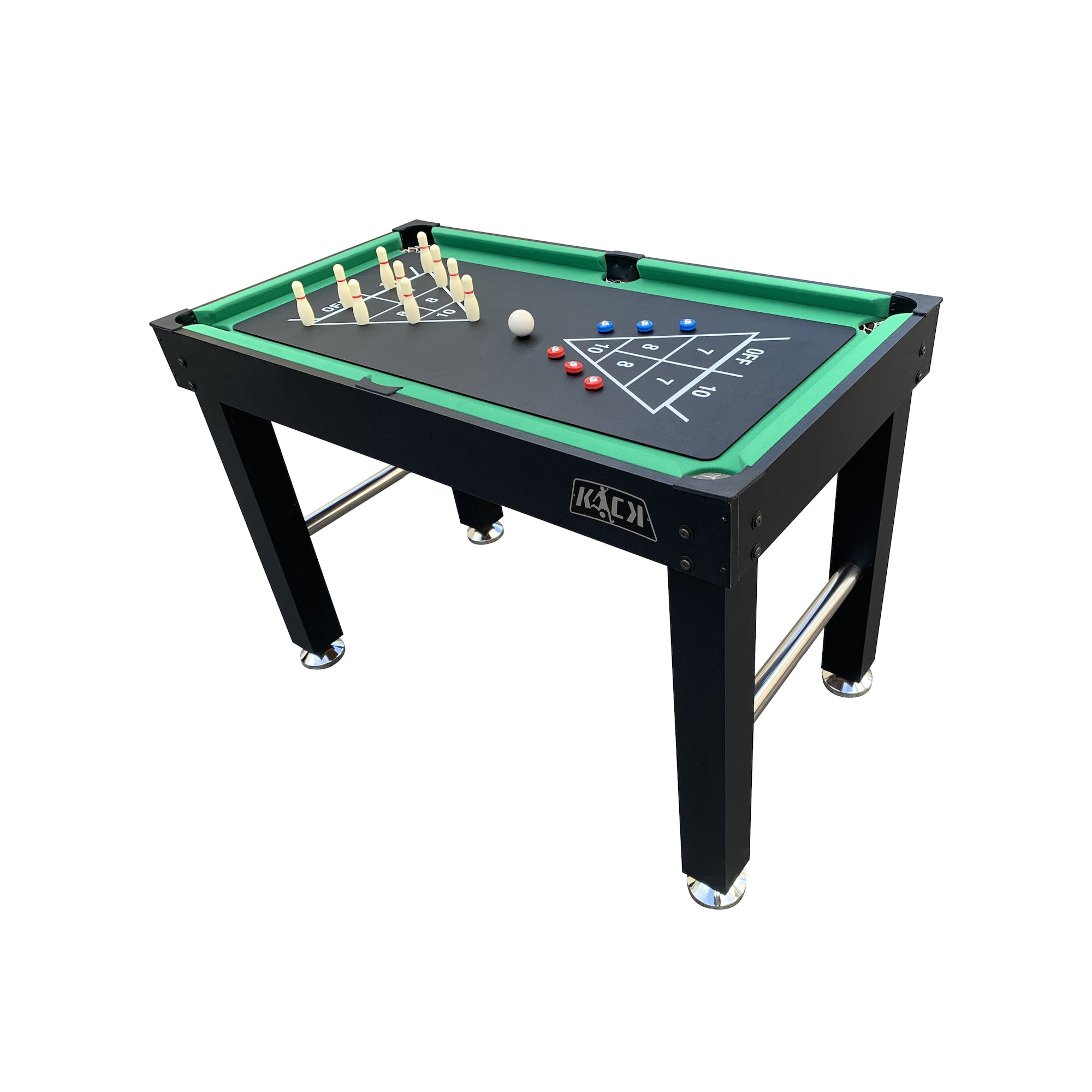 KICK Hexad 48″ 6-in-1 Multi Game Table (Black) - Combo Game Table Set - Billiards, Foosball, Glide Hockey, Table Tennis, Mini-Shuffleboard, and Mini-Bowling for Home, Game Room, Friends and Family!