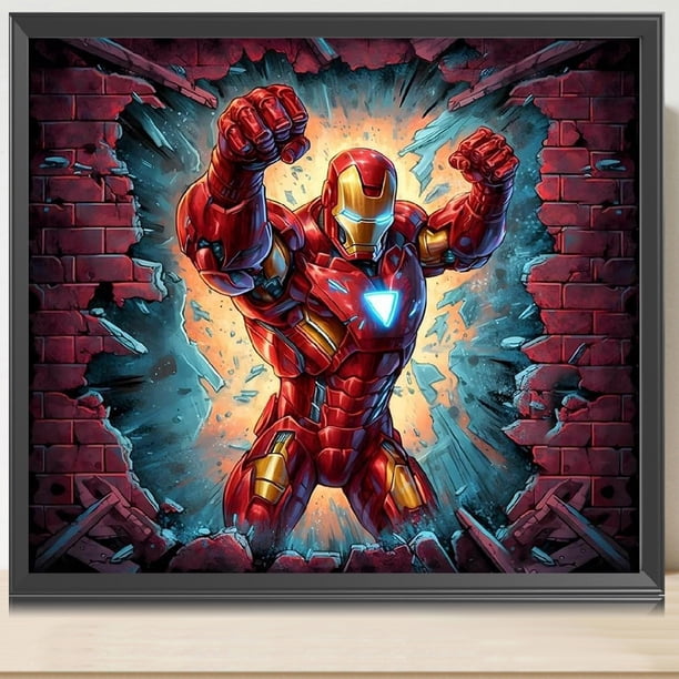 Cuadros Decorativos Pintura de diamante 5D DIY Taladro redondo completo Romper la pared y decoración del hogar de Iron Man Wdftyju embutido en tela