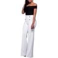 thumbnail image 2 of Women's Stretchy High Waisted Wide Leg Button-Down Pants Sailor Bell Flare Trousers, 2 of 4