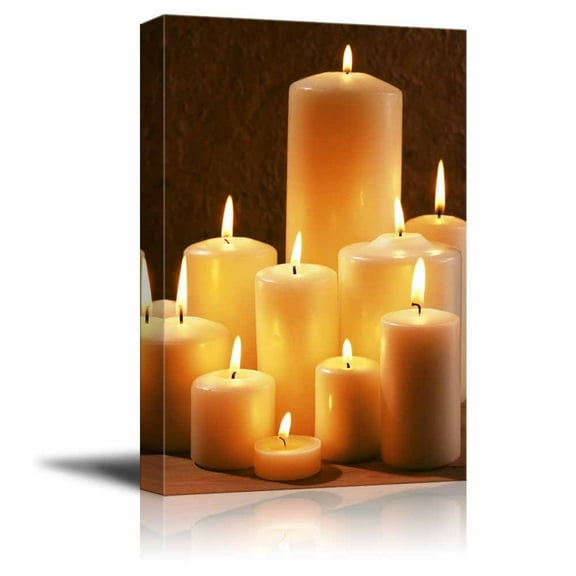 wall26 Canvas Prints Wall Art - Group of Burning Candles at a Dark Background | Modern Wall Decor/Home Decoration Stretched Gallery Canvas Wrap Giclee Print. Ready to Hang - 12" x 18"