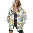 thumbnail image 4 of COEQINE Women's Full Zip Up Hoodie Fashion Sweatshirts Yellow Blue Pumpkin Print Oversized Casual Wear Y2K Workout Jacket Coat Fall Winter Outfits Tops with Pockets, XL, 4 of 7
