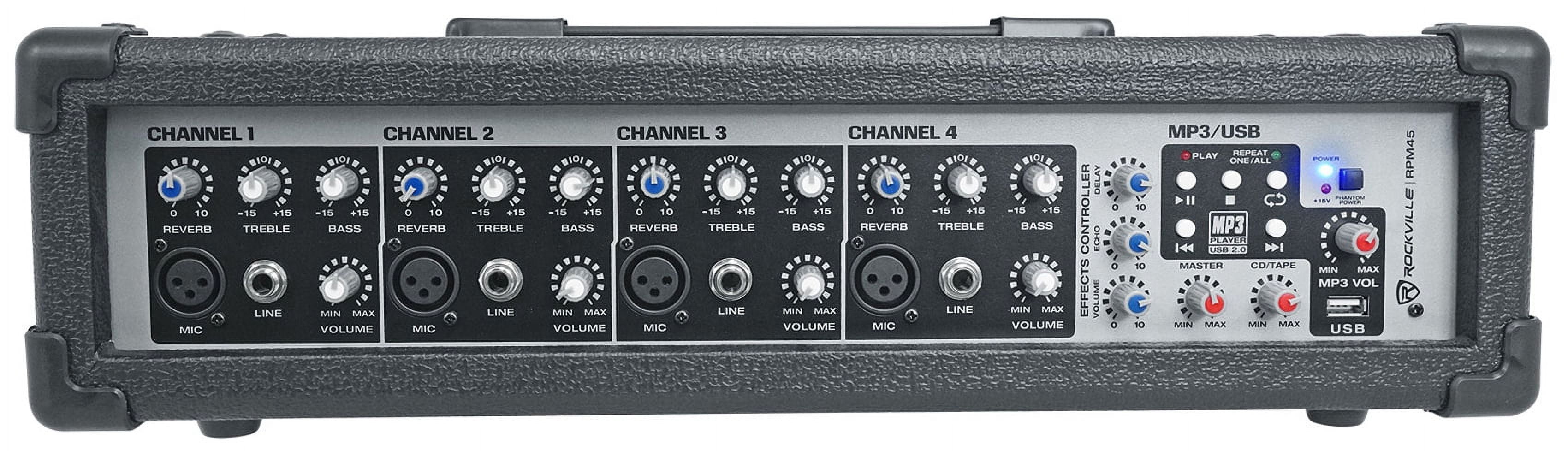 2) Rockville SPG88 8" 400w DJ PA Speakers 8-Ohm+Powered 4-Ch Mixer+Stands+Cables