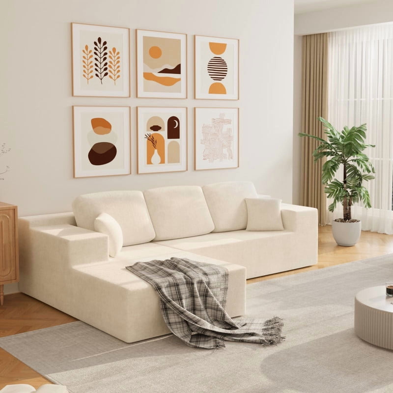 Homall 108" Cloud Sectional Sofa, Boneless Couch with L-Shape Chaise, Modular Couch with Deep Seat, No installation for Living Room & Apartment, Chenille Beige