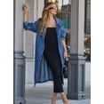thumbnail image 4 of Women'S Casual Double Breasted Long Denim Trench Coat Jean Jacket Trenchcoat with Belt Duster Coat Denim Blue L, 4 of 10