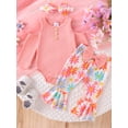 thumbnail image 4 of FOCUSNORM Baby Girl Fall Outfit Ribbed Cold Shoulder Long Sleeve Romper with Floral Pattern Flare Pants and Headband 3 Pcs Set, 4 of 9