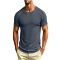 thumbnail image 3 of Men's Cotton Stripe Casual Short Sleeve Tee T-Shirt Crewneck Overlap Henley Soft Breathable Moisture Wicking Summer Daily Workout Gym Streetwear Fashion Essentials Gift for Him, 3 of 8