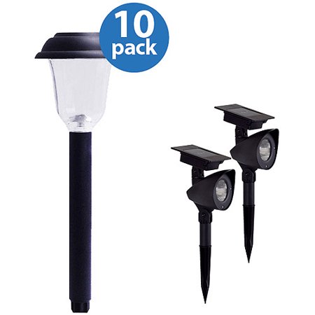 Solar Outdoor Lights Value Pack with 10 Pathway Lights and 2 Spot Lights