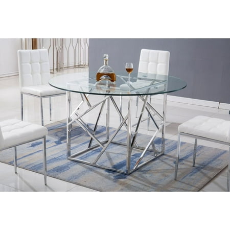 Gala Round Silver Dining Table With Gl Top