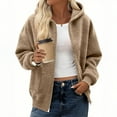 thumbnail image 2 of successthop Oversized Jackets for Women Zip Up Coat with Pockets Long Sleeve Hooded Streetwear Solid Outerwear Brown L, 2 of 6