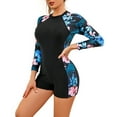 thumbnail image 3 of IBTOM CASTLE Women's One Piece Rash Guard Swimsuit UV Protection Floral Printed Surfing Zipper Swimwear Bathing Suit Beachwear S Blue + Pink Floral, 3 of 6
