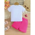 thumbnail image 3 of Argulvti Toddler Girls Summer Outfit Cotton Letter Crown Embroidery Short Sleeve Round Neck Tops with Solid Color Shorts Leisure, 3 of 8