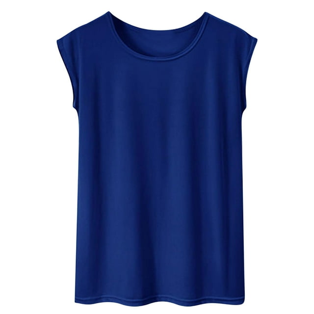 cfhntfmh Hauts d'Été pour Femmes Décontractés Col Rond T-Shirts Basiques Unis Confortables Manches Courtes Amples Chemises de Plage Vacances