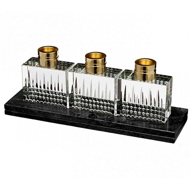 Waterford Lismore Diamond Candlestick Set/3 With Marble Base