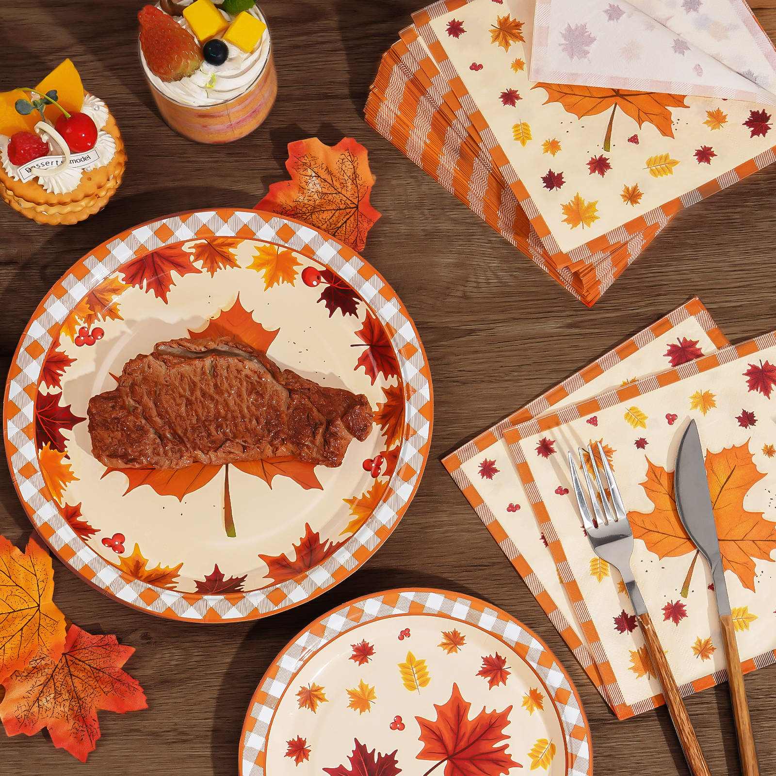 Waipfaru Fall Paper Plates & Napkins Set - 200 Pieces photo 4