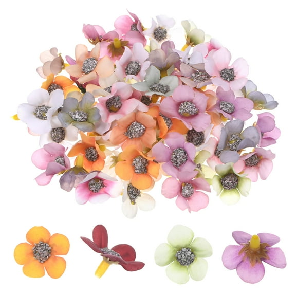 Uxcell 50-Pack Artificial Flower Heads, Small Silk Faux Daisy Flowers for Wedding/Garland/Hat/Shoes/Party Decoration, Fake Mini Cherry Blossom Petals Bulk [Multicolored]
