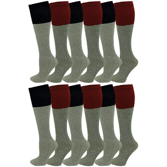 Thermal Tube Socks for Women, 12 Pairs, Heat Retainer Cold Winter Boot Sock, Over Calf, Cotton Blend (Assorted)