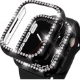 thumbnail image 1 of Case Compatible with Apple Watch Series 7 45mm, Hard PC Bling Rhinestone Plating Watch Cover Full Edge Bumper Frame (Without Screen Protector) for iWatch Series 7, Black, 1 Pc, 1 of 5