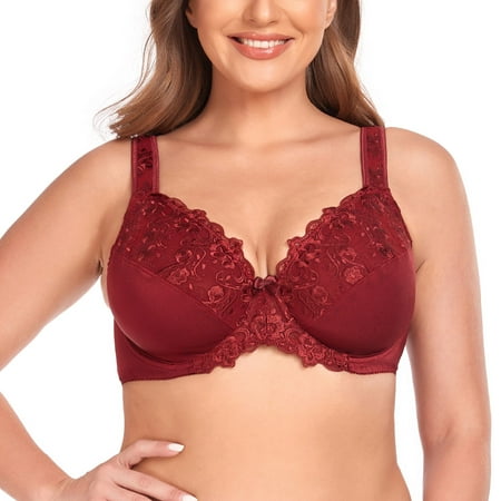 Women s Sexy Lace Embroidered Bras Full Coverage Unlined Underwire Plus Size Bra 50DDD