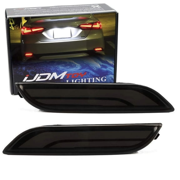 Dark Smoked Lens Full LED Bumper Reflector Lights For 2018-up Toyota Camry, Function as Tail, Brake & Rear Fog Lamps