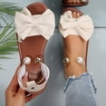 thumbnail image 2 of KIJBLAE Plus Size Women's Bow Decor Casual Flat Sandals, Solid Round Open Toe Minimalist Style, Soft Lightweight Daily Summer Shoes Beige 40, 2 of 9
