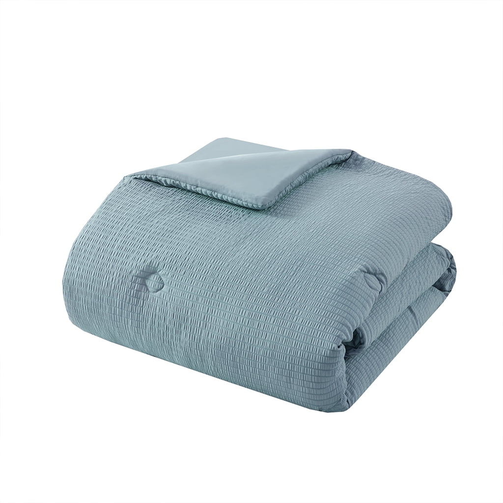 Mainstays Full/Queen Comforter, Reversible Down Alternative, All-Season, Blue Seersucker