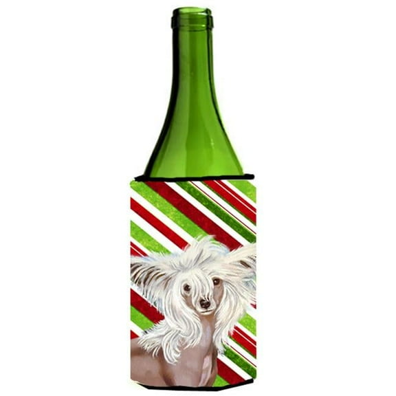 Chinese Crested Candy Cane Holiday Christmas Wine bottle sleeve Hugger - 24 oz.
