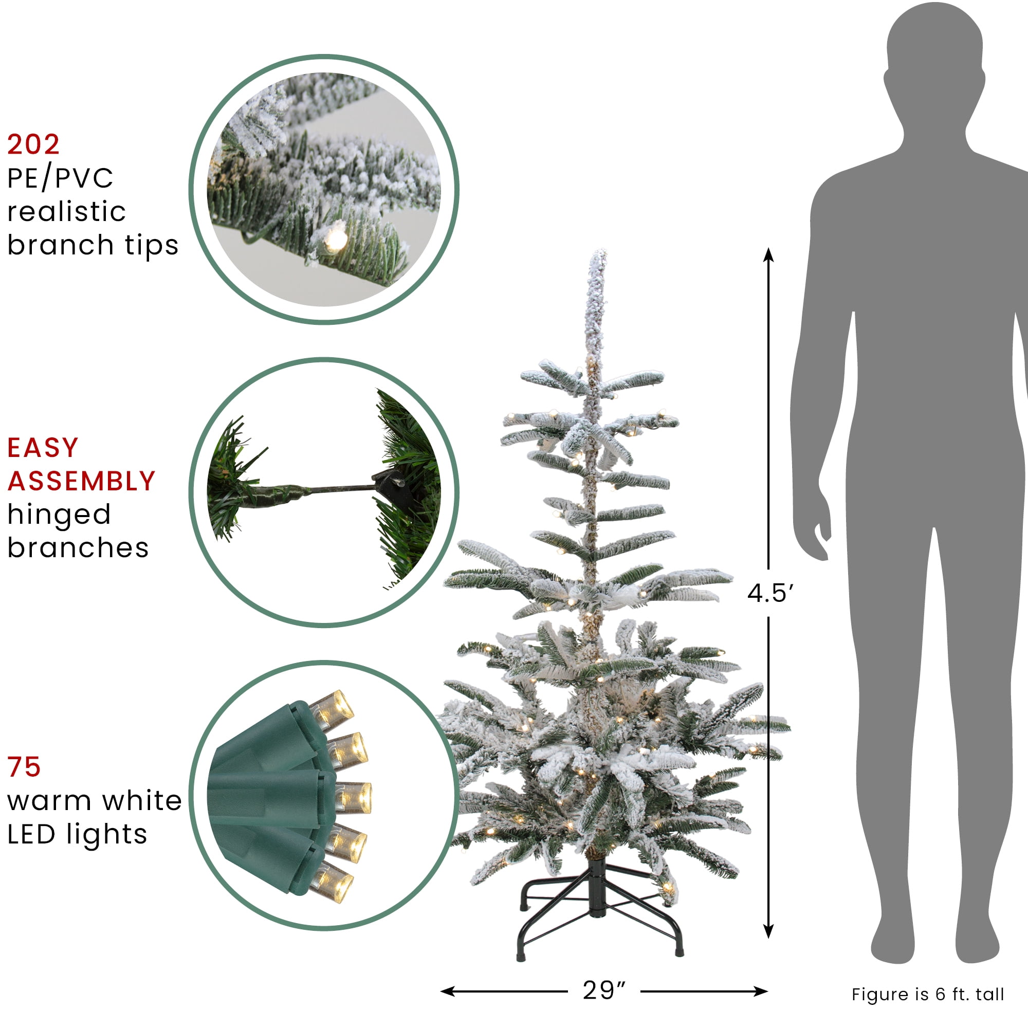 4.5' Pre-Lit Noble Fir Artificial Flocked Christmas Tree - Warm Clear LED Lights