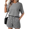 thumbnail image 3 of Stichou 2 Piece Short Sets for Women 2026 Summer Spring Plaid Lounge Beach Travel Vacation Outfits Matching Shorts Sweatsuit with Pockets Black XL, 3 of 7