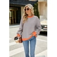 thumbnail image 3 of IDOPIP Oversized Sweatshirt for Women 2024 Fall Crewneck Long Sleeve Color Block Striped Pullover Top, 3 of 8