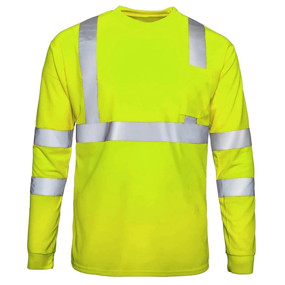 Chiccall Mens Long Sleeve Pullover T-Shirts Crew Neck Lightweight Workwear with Reflective Stripe