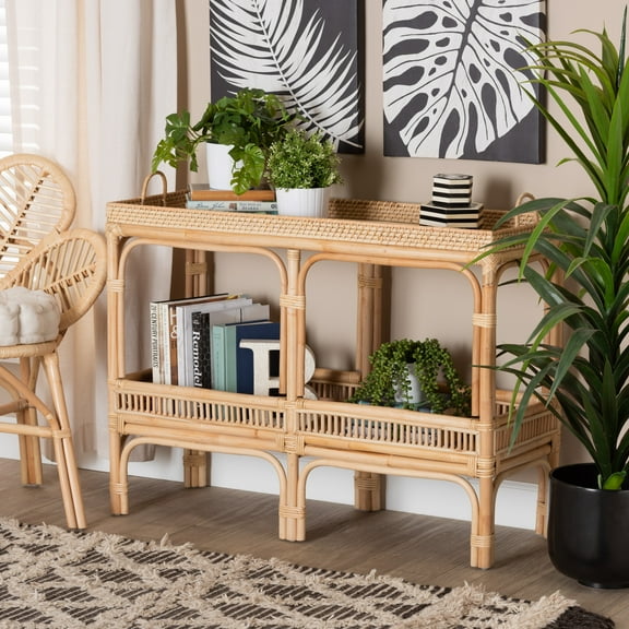 bali & pari Lombok Rattan BOHO Console Tables, Natural Brown