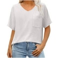 thumbnail image 2 of CQONEPT Clearance Womens Summer Shirts V Neck Tunic Short Sleeve Tops with Pockets 2025 Fashion Solid Color T-Shirt Tees,Wine S-XXL, 2 of 8