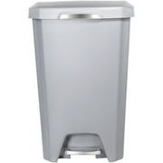 Hefty Kitchen Trash Can, 12.1 Gallon Plastic Step Garbage Bin with Soft Close Foot Pedal Lid, Gray