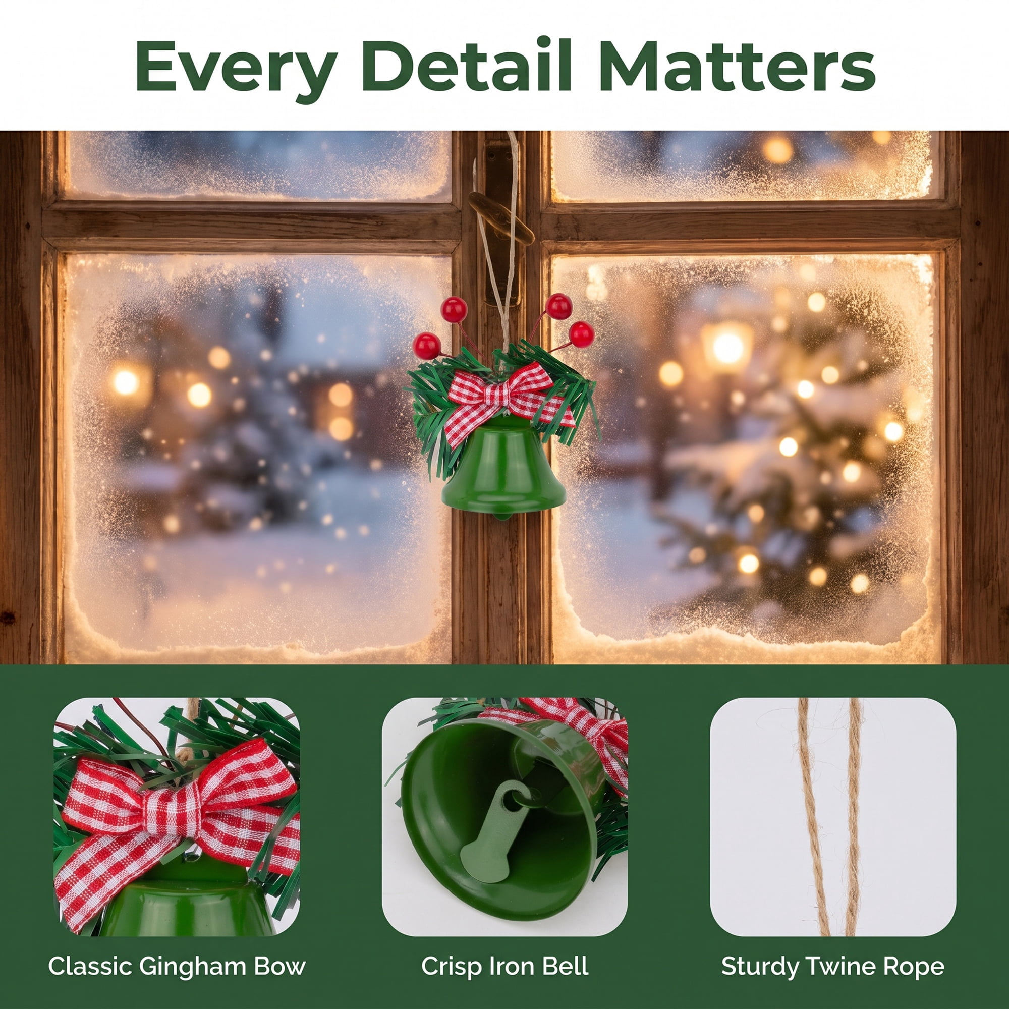Unique Bargains 10Pcs Christmas Ornaments Rustic Iron Bells Green 1.8"L x 1.8"W x 5.3"H