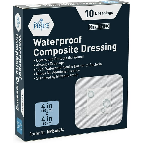 MED PRIDE 4x4 inch Waterproof Foam Bandages for Wounds, 10 pack – Adhesive Foam Wound Dressing Pads, Sterile for Post-Op Care
