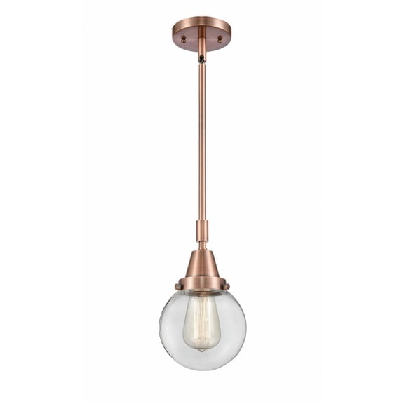 447-1S-AC-G202-6-Innovations Lighting-Beacon - 1 Light Stem Hung Mini Pendant-10.63 Inch Tall and 6 Inch Wide-Antique Copper Finish-Clear Glass Color