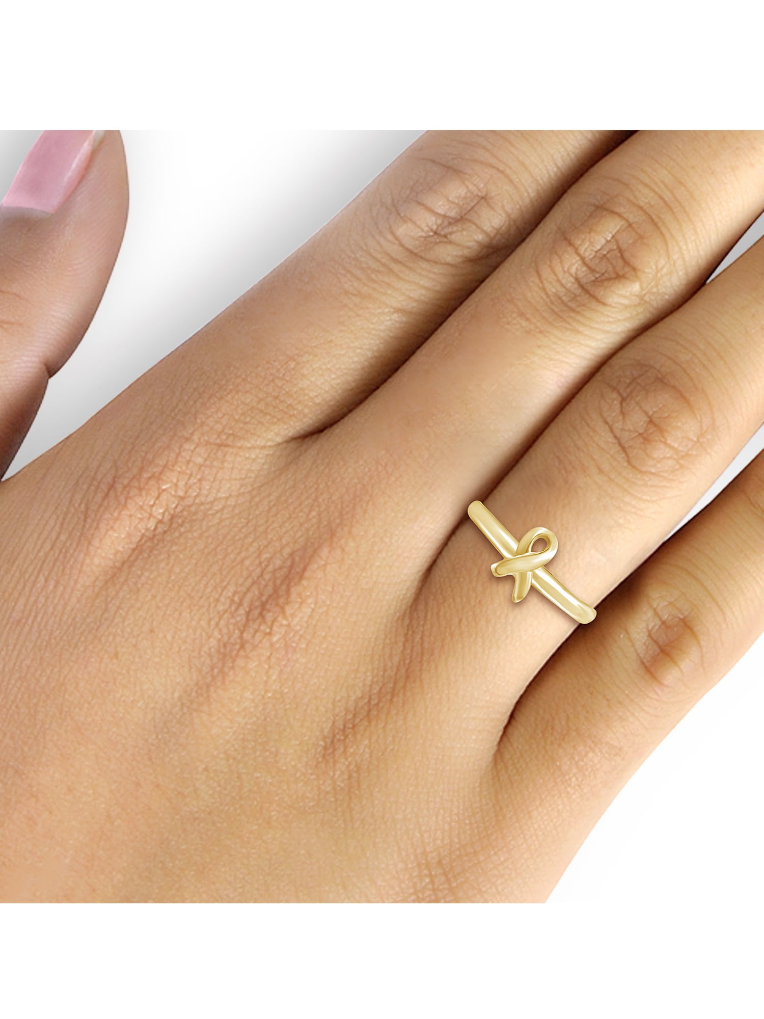 JewelersClub 14K Gold Plated Silver Glam Girl Cancer Ribbon Ring for Women | Dainty 14K Gold Plated Silver Promise Ring For Women | Silver Glam Girl Cancer Ribbon Ring For Women