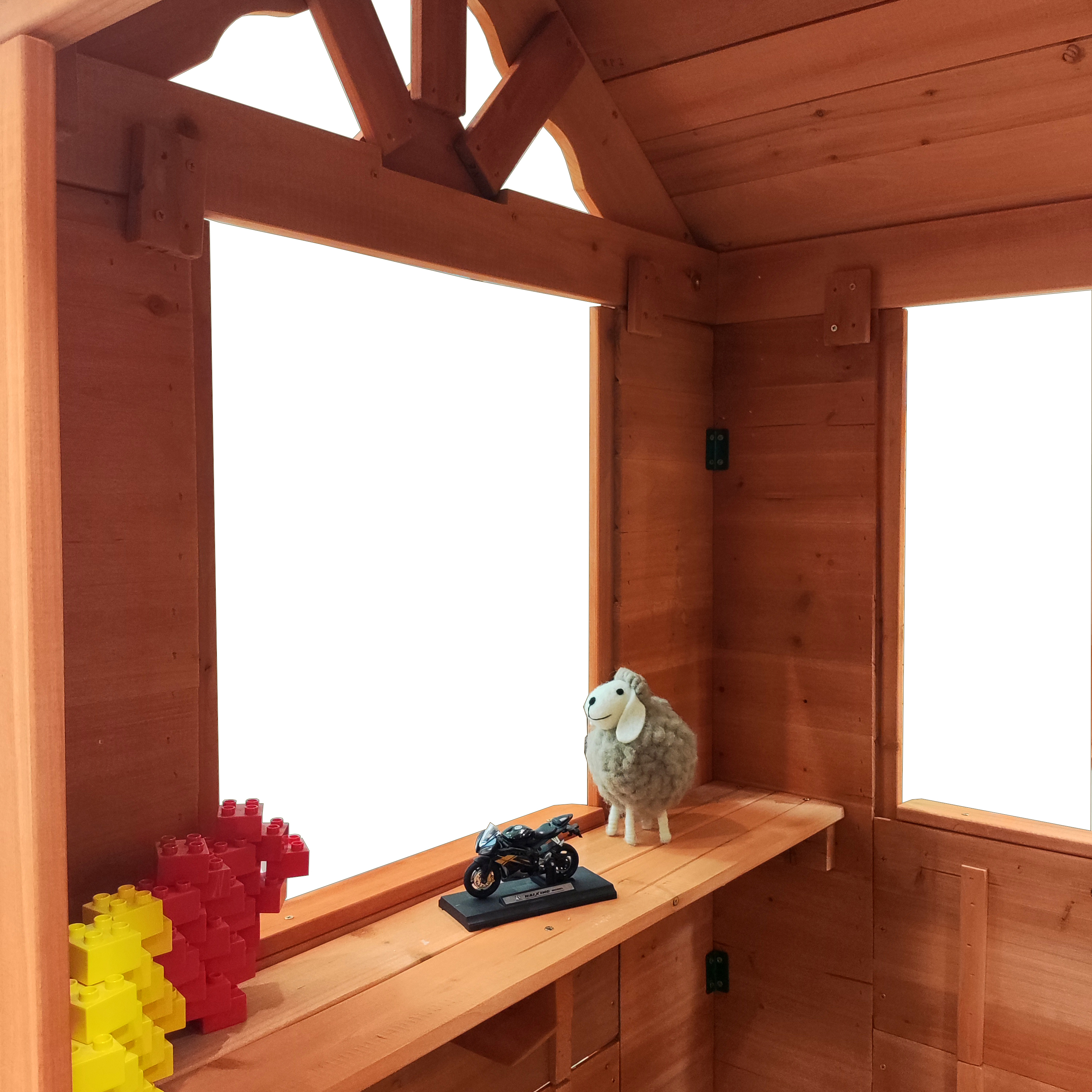 Aukfa Kids Playhouse,Wooden Playhouse with 2 Windows & Flowerpot,Golden Red