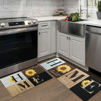 Kitchen Mats for Floor, Kitchen Rugs Set of 2 Carpet Area Runner Rug, Rustic Farmhouse Floral Home Kitchen Decor and Accessories Stuff, 17x30 and 17x47 Inch (Sunflower Brown Yellow)