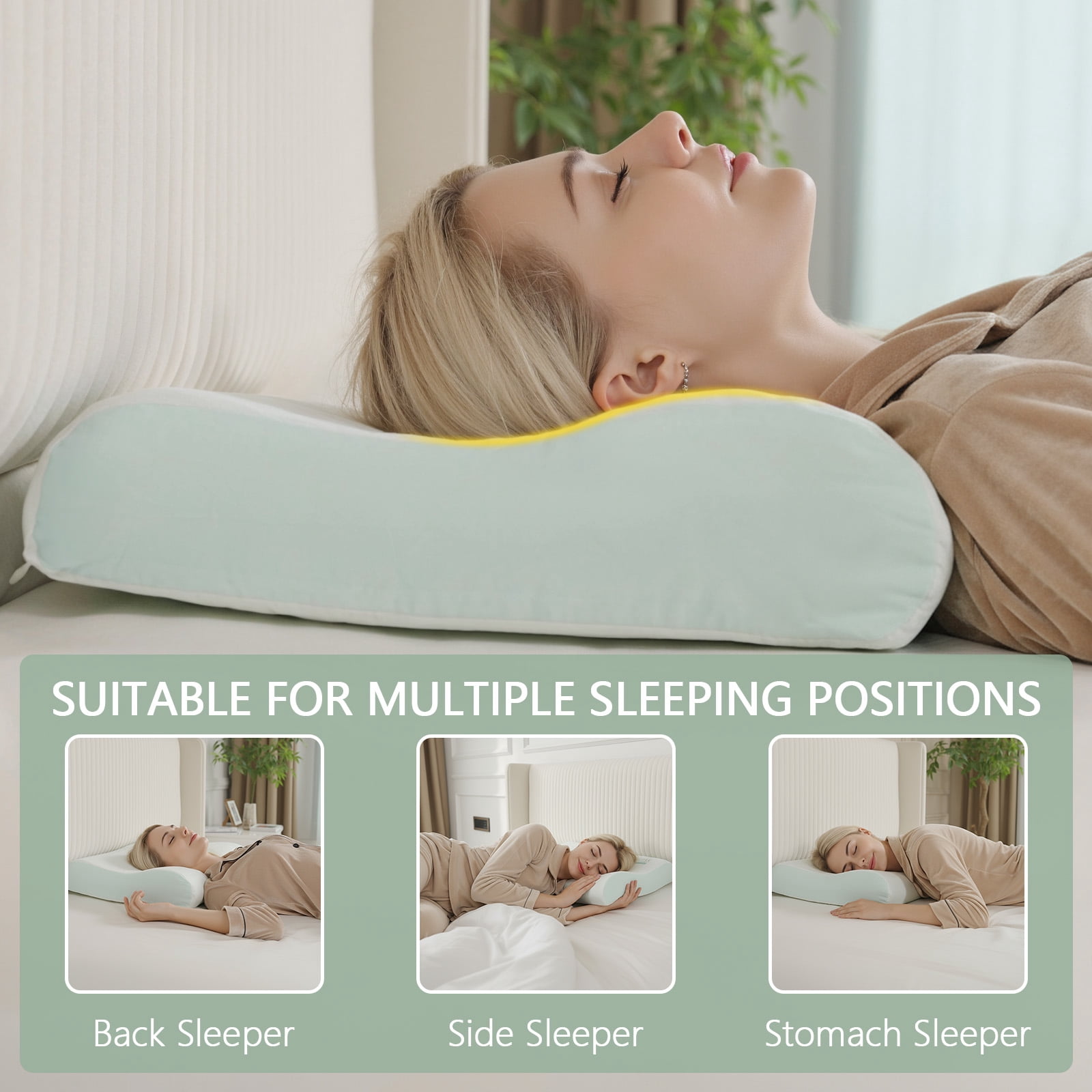 Cervical Neck Pillow for Neck Pain Relief, Cooling Contour Memory Foam Pillows, Support Ergonomic Pillows for Sleeping Side,Back & Stomach Sleepers, Medium Soft