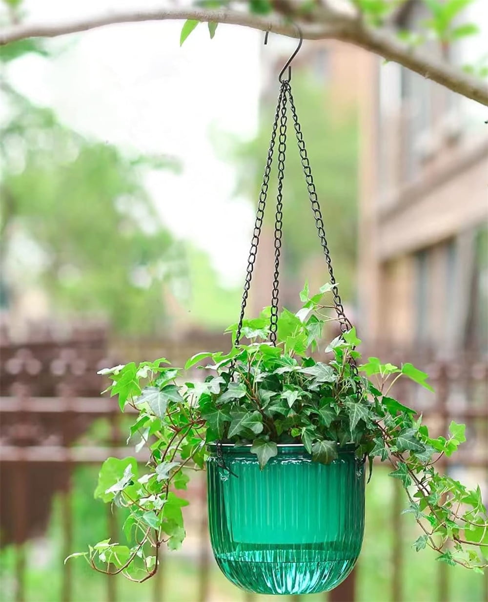 3Pcs Plastic Hanging Planters Small Plant Pot with Drainage Holes,Hanging Basket with Removable hooks,Prefect for Home Garden Cafe Office (Emerald)